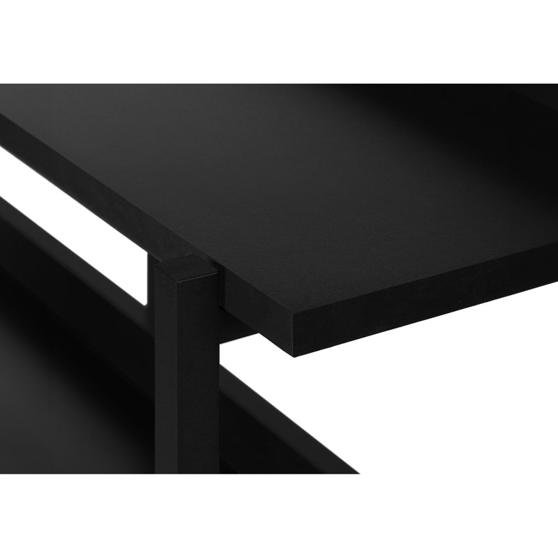 Table d'appoint étroite, console - stratifié noir et métal, table de salon rectangulaire à 3 tablettes avec 2 tablettes, style contemporain
