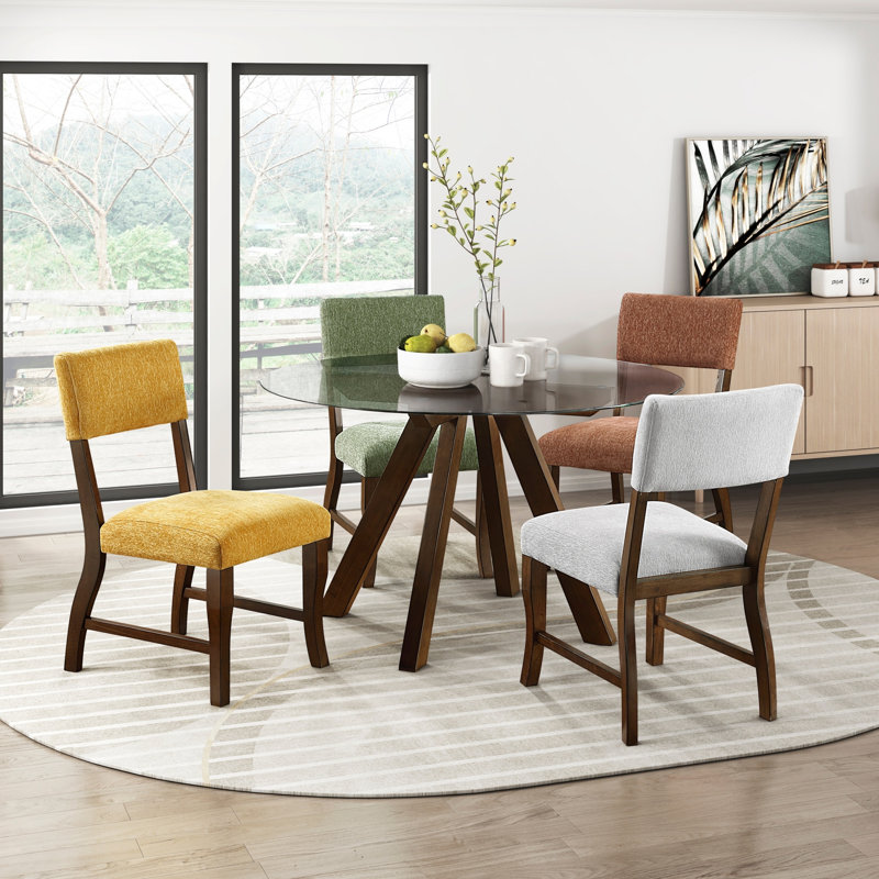Ensemble de 2 chaises de salle à manger en chenille jaune moutarde contemporaine - brun + moutarde + bois + contemporain + maison de campagne + moderne