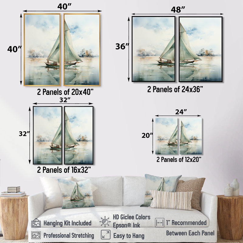 Mininmalisme voilier solitude II - art mural moderne 2 panneaux, H 36 po x l 48 po, Impression encadrée flottante, Noir