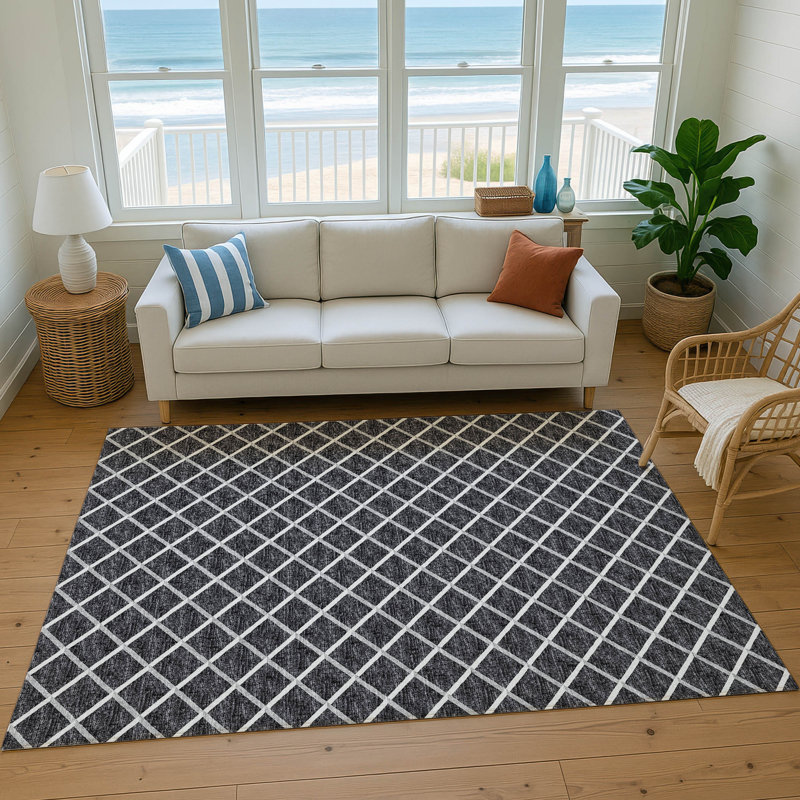 Premium Machine Washable Uran AMF140 Black Rug, Rectangle 5' x 7'6"
