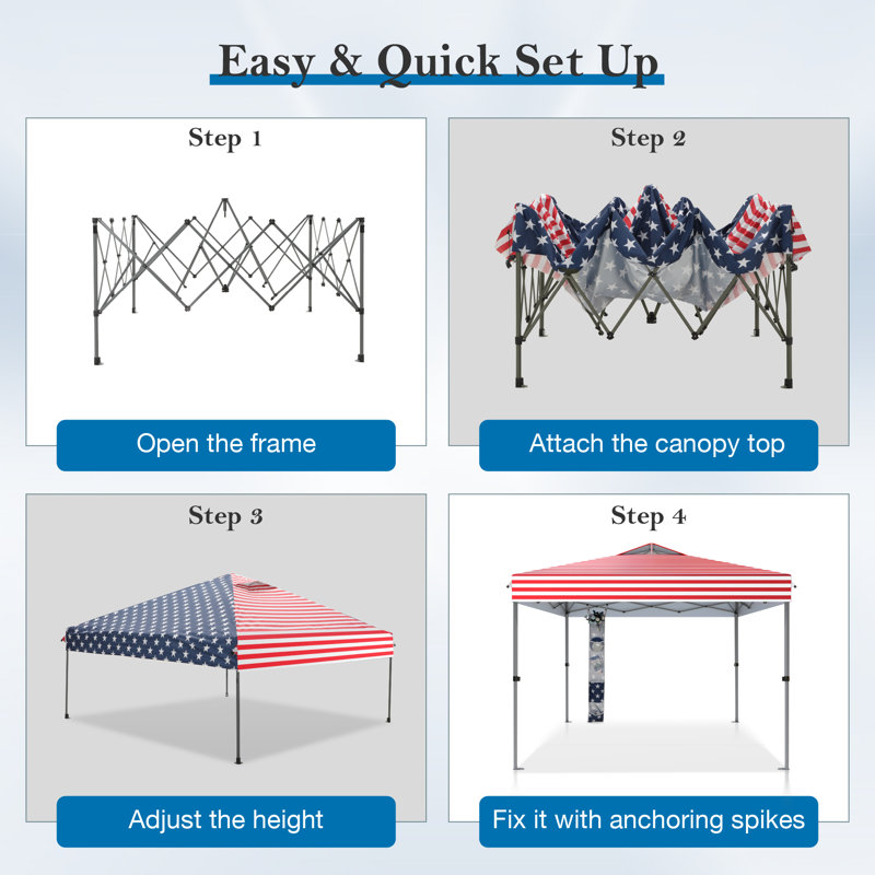 10X10Ft Pop Up Canopy Tent With Storage Bag, American Flag
