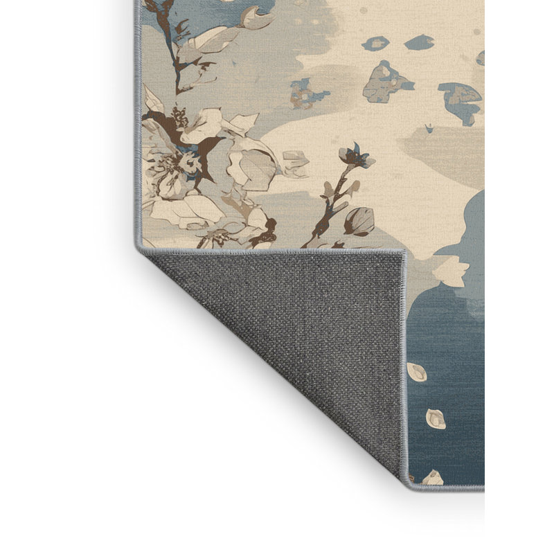 Tapis floral moelleux et doux à motif de cerisiers bleus Durso, 7x10