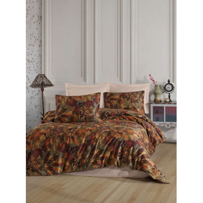 Ensemble de housse de couette en satin XXL, brun, housse de couette 61 x 87 et taie d'oreiller 31,5 x 31,5 | 70% coton / 30% polyester, densité de tissage 182 | Lavable à la machine, fermeture à boutons, design élégant pour les chambres élégantes