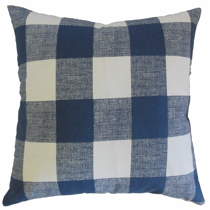 Plaid Feather Reversible Throw Pillow, 20" H x 20" W, Blue