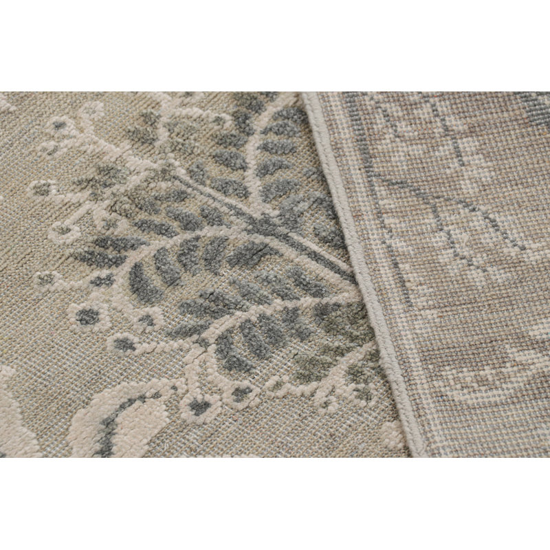 Rug & Kilim’S Modern Block Print Rug In Silver-Gray & Teal With Floral Patterns, Rectangle 10' x 14'