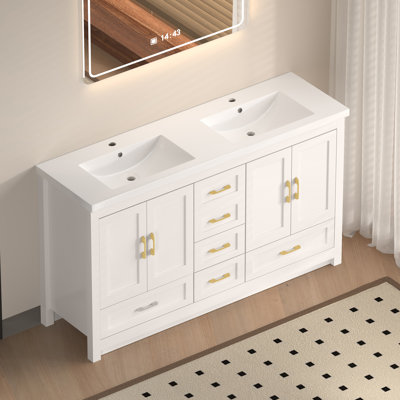 Meuble-lavabo 60 po. Armoire de rangement abondante - 4 portes à fermeture douce et 5 tiroirs