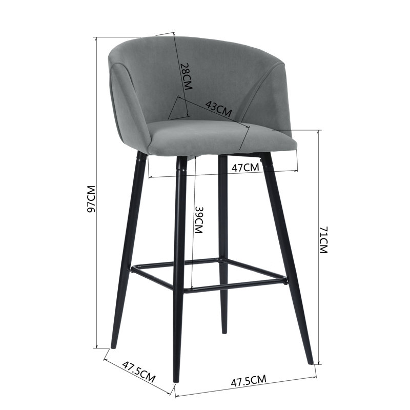Fryman Upholstered Counter Stool with Metal Frame, Grey