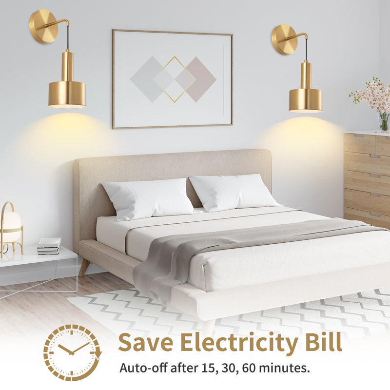 Modern Wall Sconce With Rechargeable Led Bulbs Vanity Lighting (Set of 2), Gold