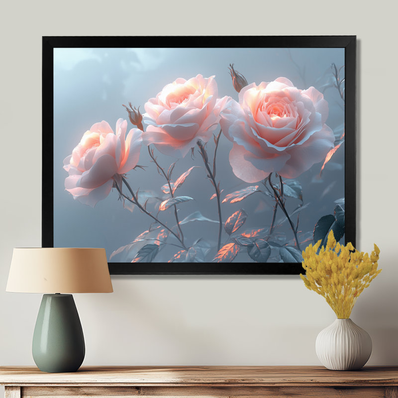 Lavande, roses, fleurs, matin I - Roses, art mural, Reproduction encadrée d'une seule photo sans pass, Noir