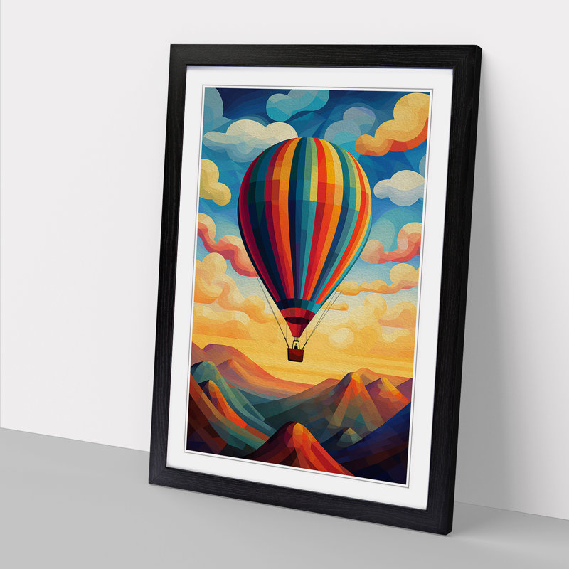 Hot Air Balloon Art Deco - Framed Print, Black Framed, 34cm H x 25cm W x 2cm D