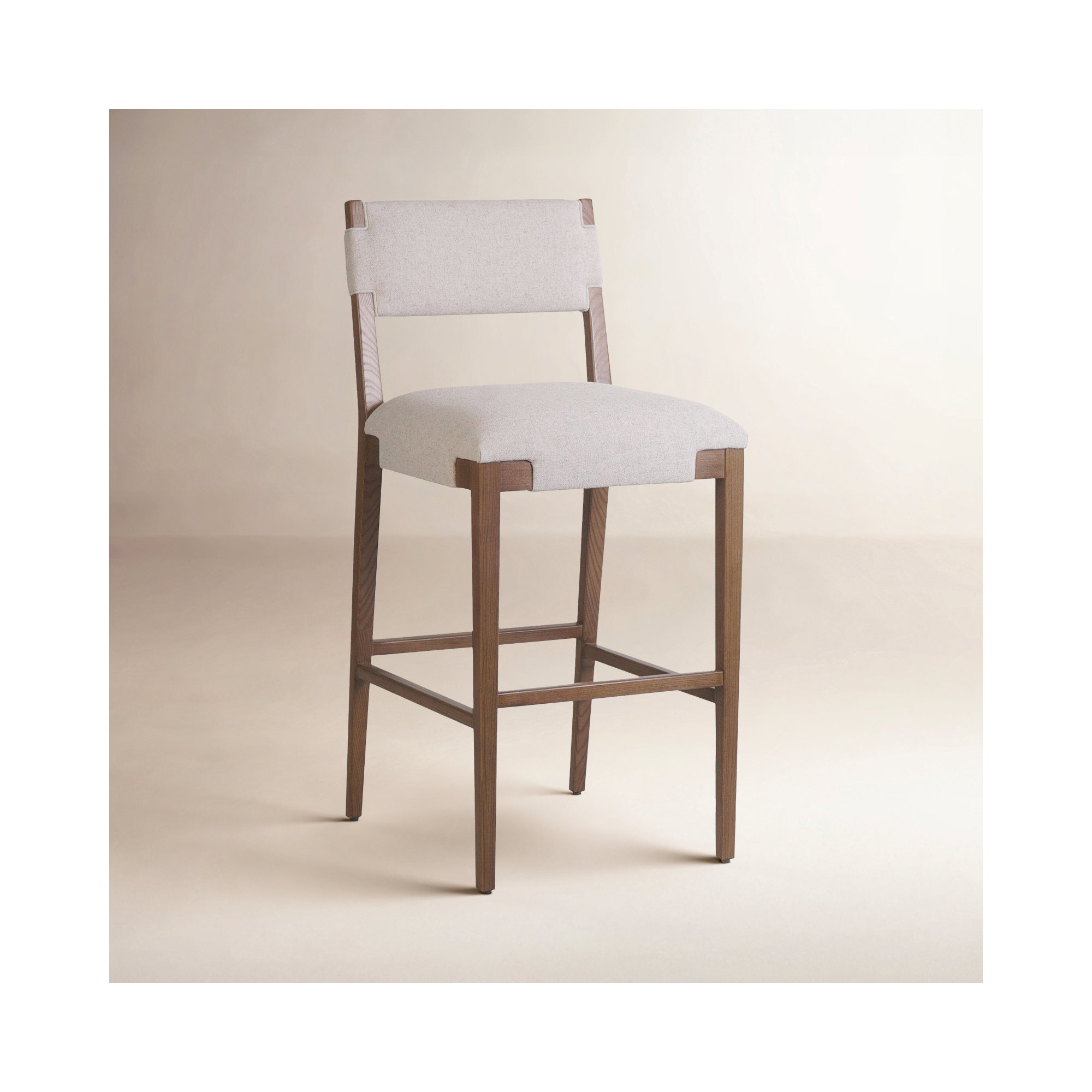 Bilbrey Leather Stool, Brown, Bar Stool (31.26" Seat Height), Cream Linen Blend