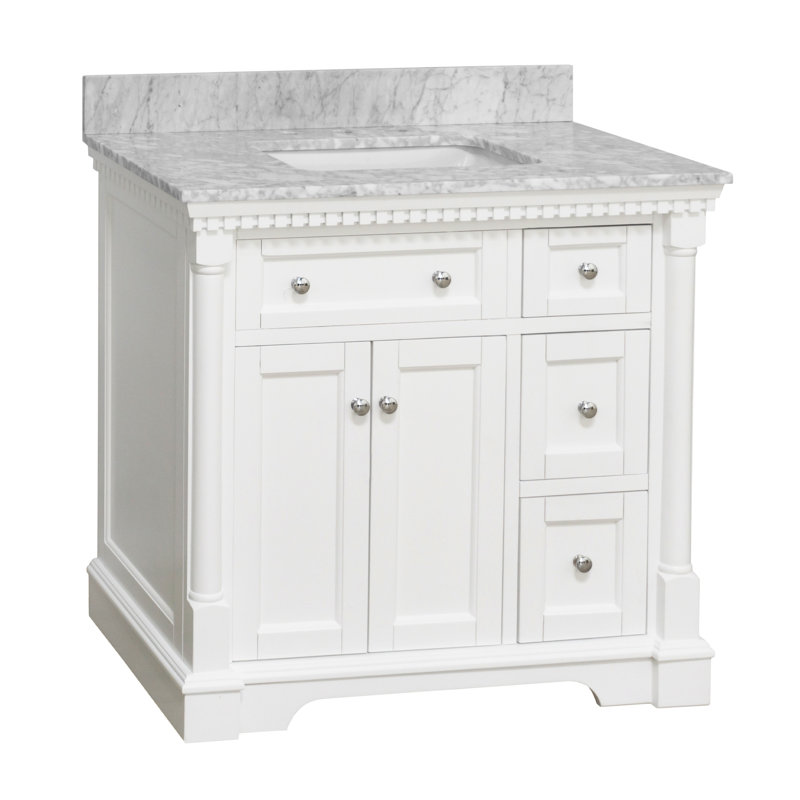 Ensemble de meuble-lavabo simple 36 po Fossen, Blanc, Marbre de Carrare