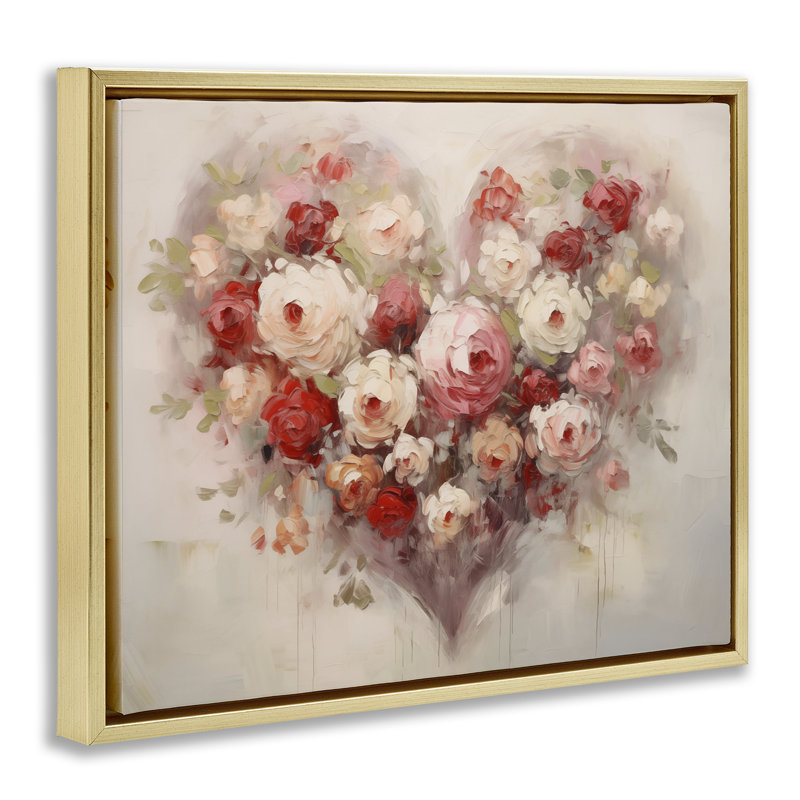 Cadre flottant Valentine Roses Heart, design par Arlington Prints, H 25 po x l 31 po, Cadre flottant métallique doré
