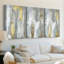 Neutre texturé et or I, toile tendue sur mesure - 3 pièces-286245653-286245652