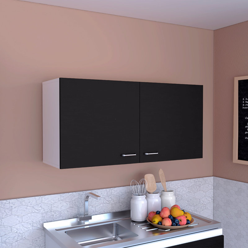 Wall Cabinet 19"H, Two Doors, Two Internal Shelves, Black