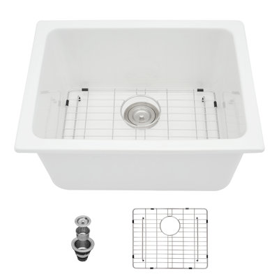 Fireclay 24" L x 18" W x 11" D Dual Mount Utility Sink Deep Single Bowl Laundry Room Utility Tub Sink Basin