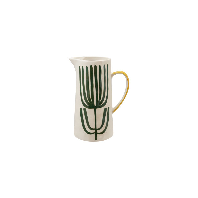Stoneware Pitcher With Flower Design
