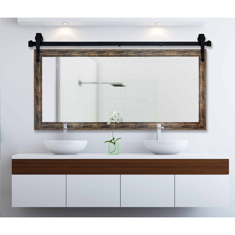 Miroir de salle de bain Ensley, 30,5 po x 55,5 po, Brun brossé