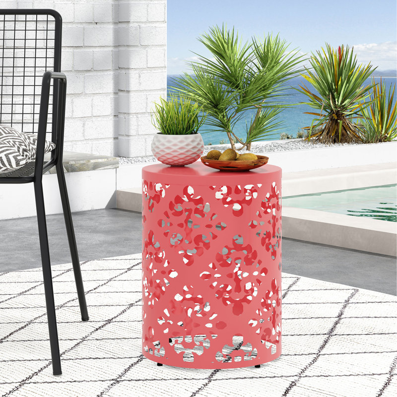 Outdoor Metal End Table -Large, Coral