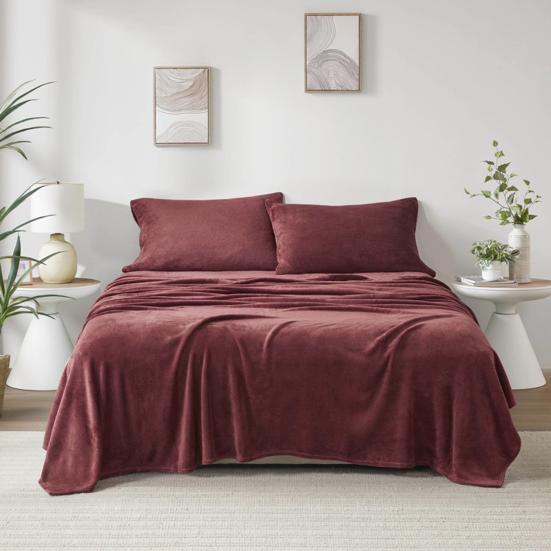 Ensemble de 4 draps pleine grandeur de couleur bourgogne - 100% ultra doux et confortable