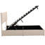 Grand lit tapissier beige avec plateforme de rangement hydraulique optimale-368129512-368129509
