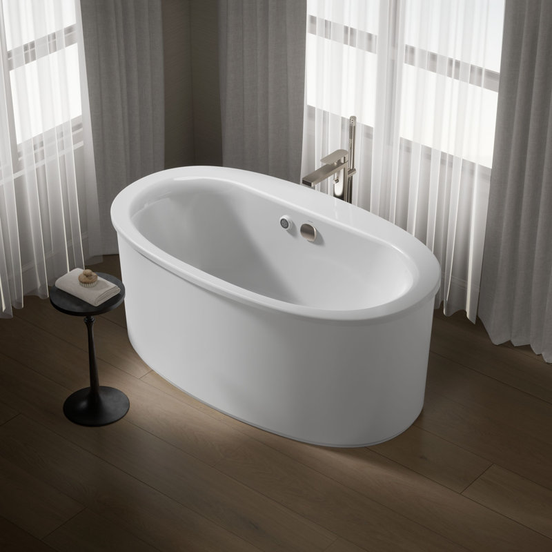 Sunstruck 60 In. x 34 In. Oval Freestanding Bath with Bask® Heated Surface and Straight Shroud, White
