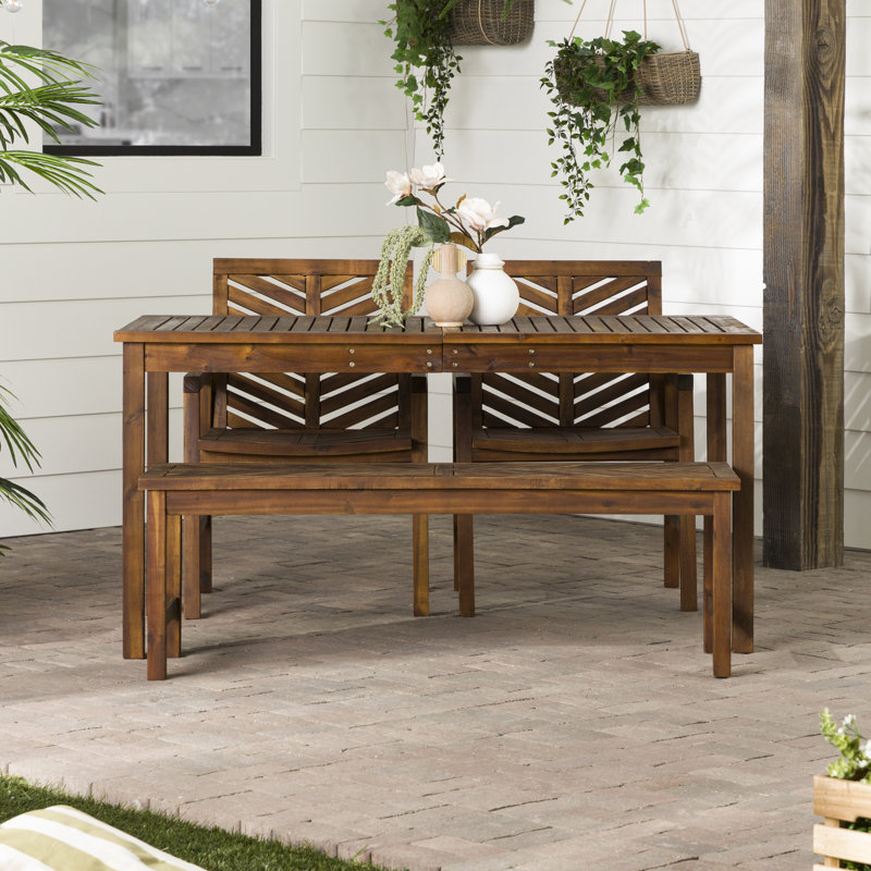 Bictor 4 - Person Acacia Patio Dining Set with Rectangular Table, Dark Brown