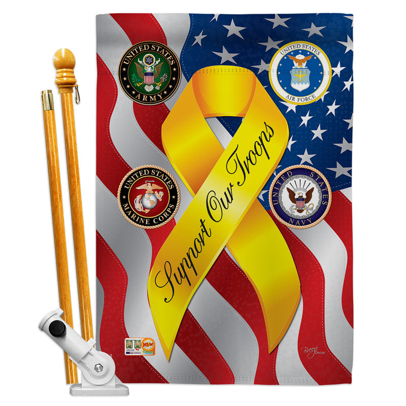 Double Sided 40'' H x 28'' W Polyester Flag Set, Support Our