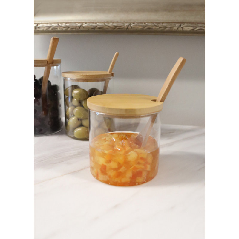 Elegant 350 ml Glass Storage Jar with Bamboo Lid, 3.5 x 3.5 x 3.5 inches | 100% Durable Glass, Ideal for Kitchen Organization, Pantry Storage & Home Decor | Stylish & Functional Design, Not Dishwasher or Microwave Safe