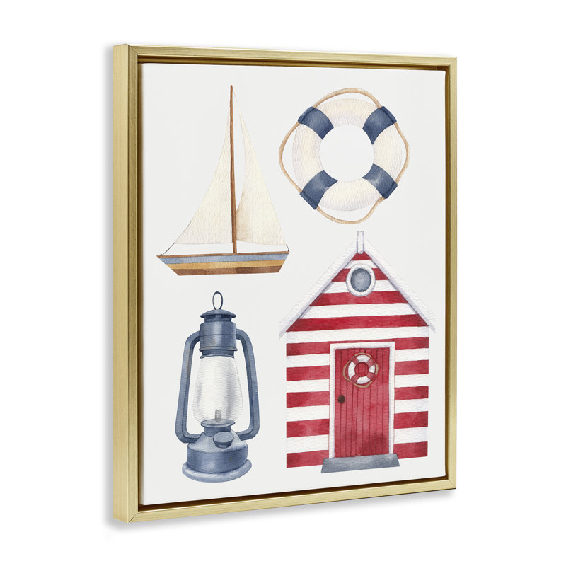 Art maritime sur toile flottant, "maritime" par Brooke Pajkurich, Cadre flottant métallique doré, H 31 po x l 25 po