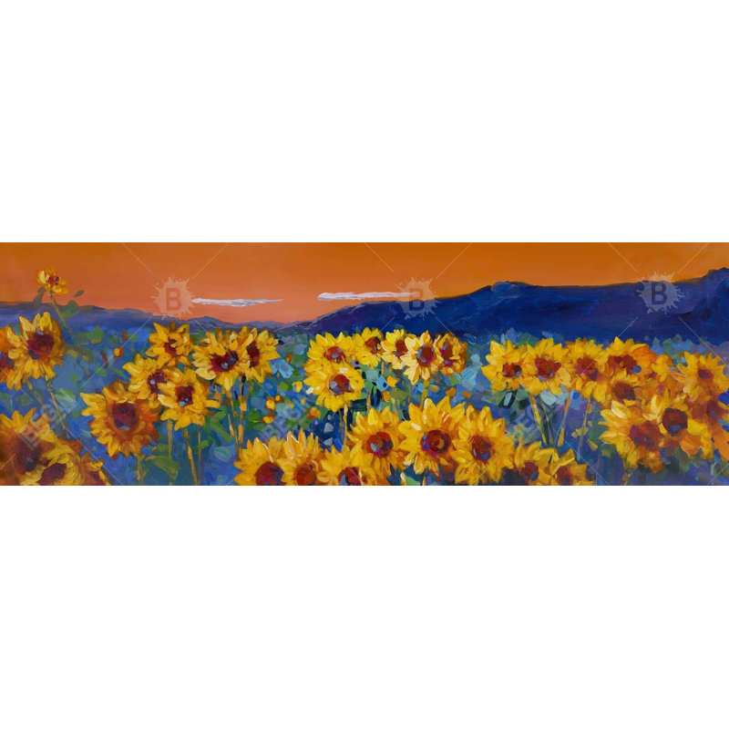 Tournesols par aube - Toile avec cadre jaune romantique | Décoration intérieure