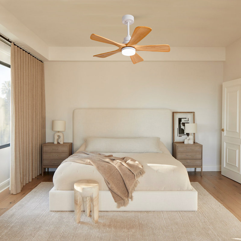 Ventilateurs de plafond modernes de 42 pouces avec lumières et télécommande, 5 pales en bois massif, moteur à courant continu réversible