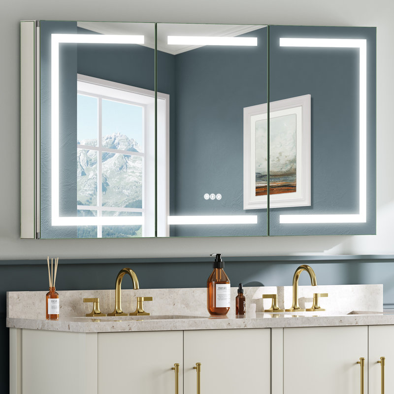 LED Lighted Bathroom Medicine Cabinet With Mirror, Defogger, Touch Sensor, 3 Colours, Dimmer, Outlets And Usbs, Recessed Or Wall Mount
