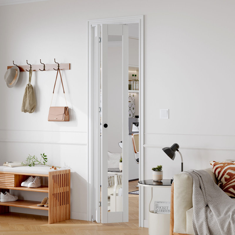 Mirrored Glass And Manufactured Wood Bi-Fold Door With Installation Hardware Kit, 24"x80"