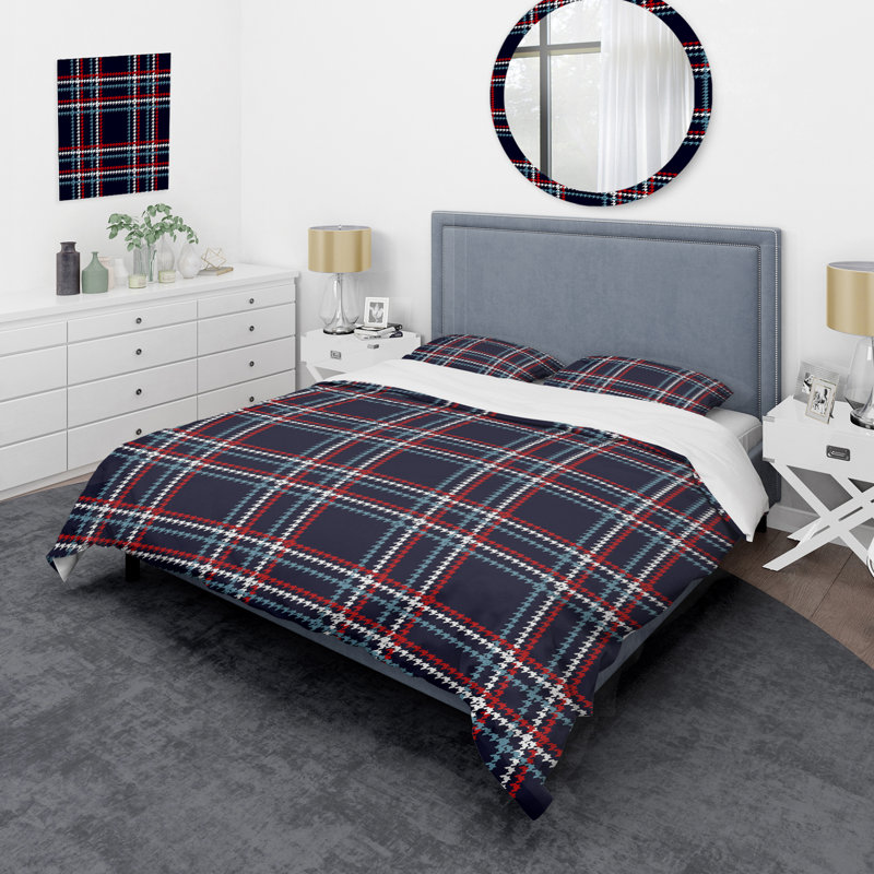 Black Checked Tartan - Abstract Duvet Cover Set - Microfiber Polyester, King Duvet Cover + 2 King Shams