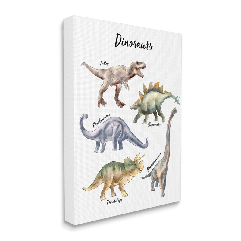 Illustration amusante d'une aquarelle de dinosaure, H 20 po x l 16 po x P 1,5 po, Toile tendue