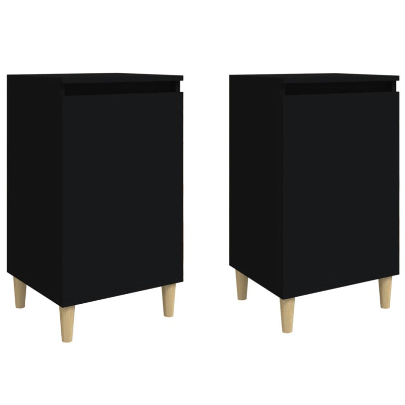 Mullinville 40cm W Solid Wood Bedside Table, Black, Beige