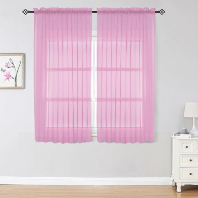 Sheer Curtain 2 Panels Set, Elegant Airy Transparent Rod Pocket Sheer French Door Curtains & Drapes For Living Room Bedroom, Blush Sheer Window Treatments, 42W Inch