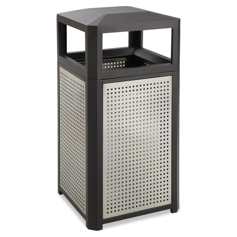 15-Gallon Black and Silver Galvanized Steel Trash Container