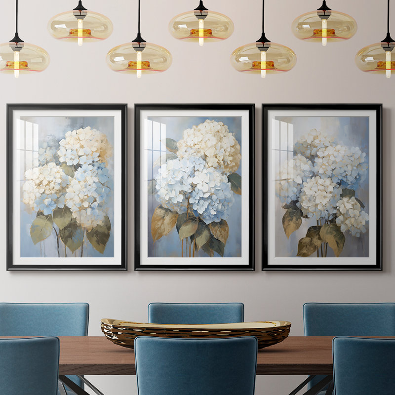 FLORAL Series Cxxxi - Impression encadrée sur mesure de qualité supérieure - 3 pièces, H 27 po x l 39 po, Noir