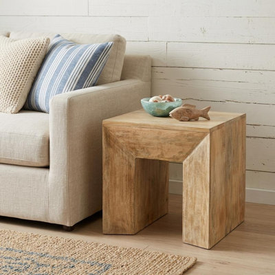 20" Natural Natural Distressed Solid Wood Square Frame End Table