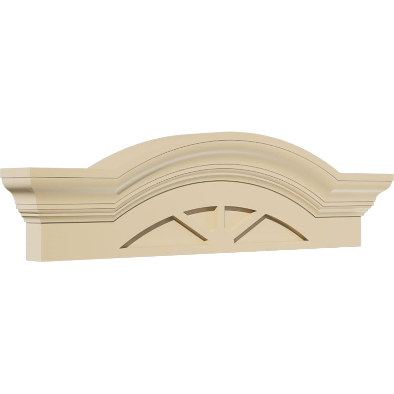 Segment Arch W/ Flankers 3 Spoke Signature Urethane Pediment, Primed Tan, 24" x 7" x 2.5"