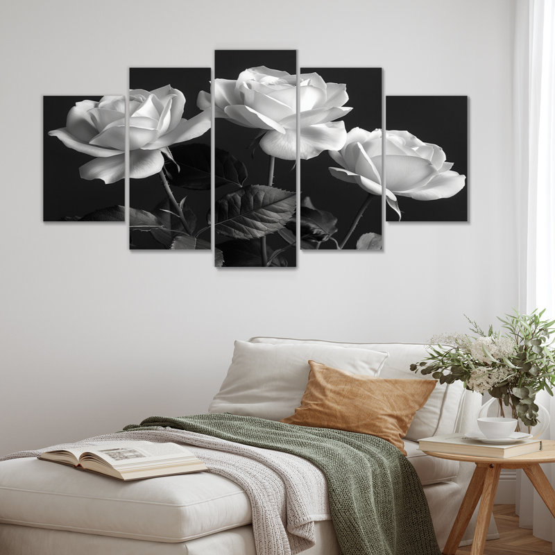Monochromes noir et blanc roses Bloom III - ensemble de reproductions d'art murales roses