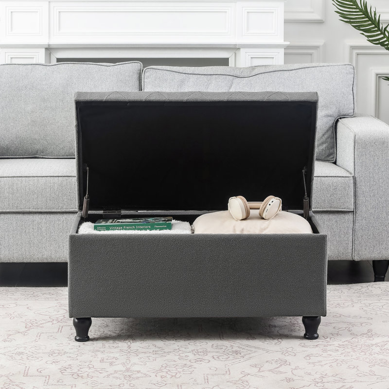 Banc de rangement avec repose-pieds capitonné 31 pouces, Gris