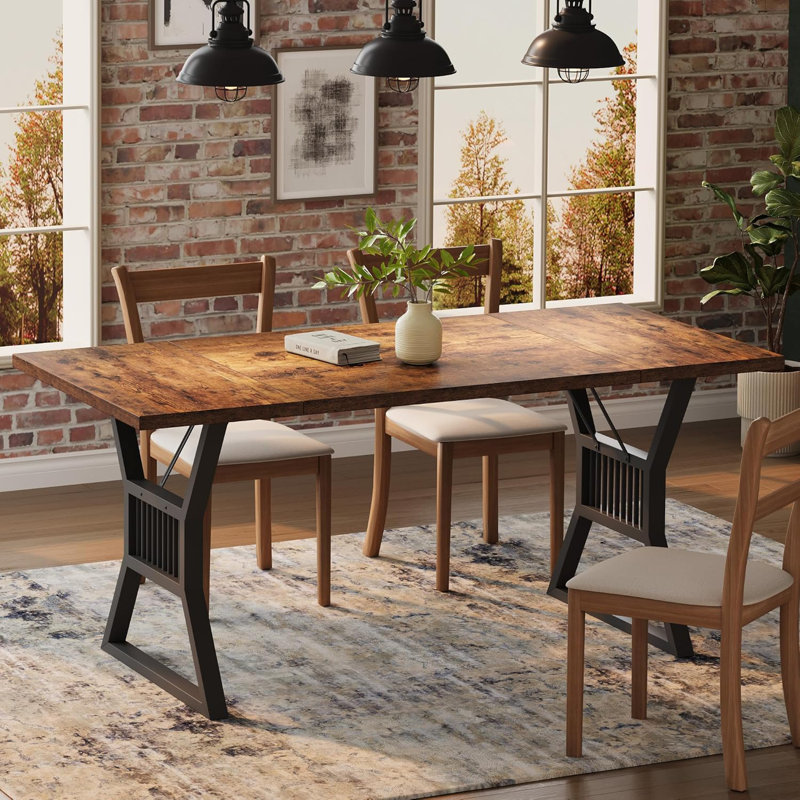 Table de salle à manger 70,8 "pour 4-6 personnes, table de cuisine robuste en métal, table de salle à manger rustique pour le salon