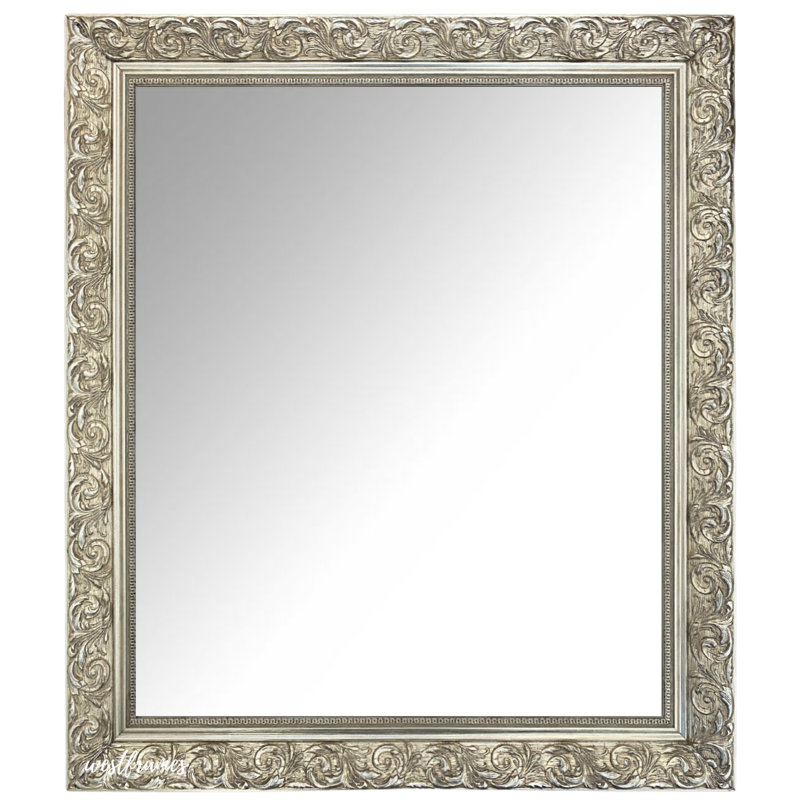 Bella French Ornate Embossed Framed Wall Mirror, 34.25" x 24.25", Antique Silver Gold