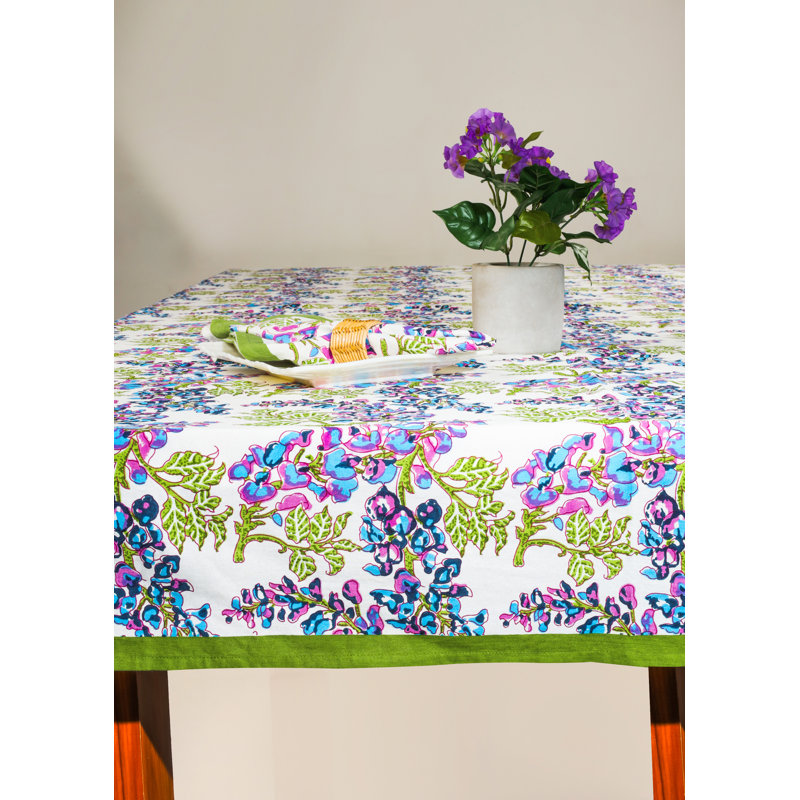 Bluebell Symphony Block Print Cotton Tablecloth