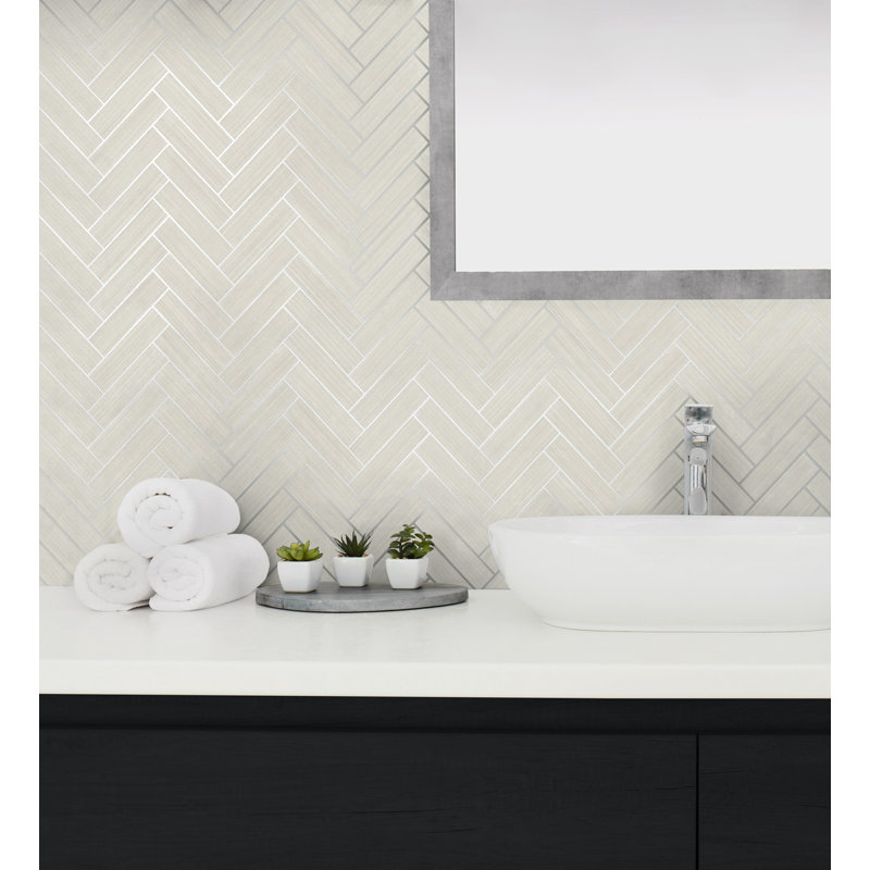 Chevron Vinyl Peel & Stick Metallic Wallpaper Roll, Lunar Gray/Metallic Silver