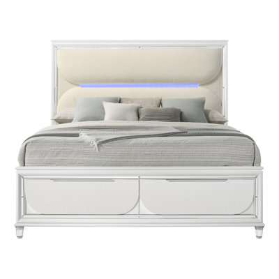 Mistey 2-Drawer Bed with LED in Pearl White