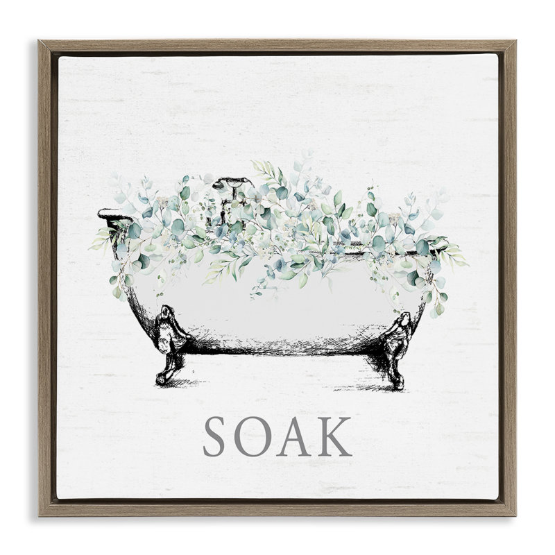Toile pour salle de bain avec eucalyptus, art mural encadré flottant, H 18 po x l 18 po, Brun